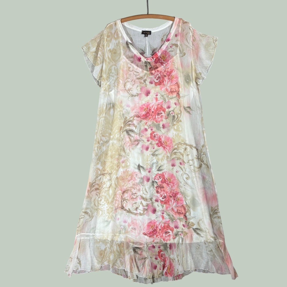 CalStyle USA Plus Size 3XL Floral Maxi Dress Sheer Flutter Sleeve Pink Fairycore
